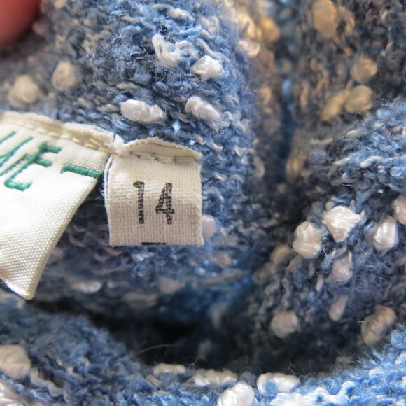 Veronique Denim Blue/White Slub Funnel Neck Sweater Poly & Wool Ireland Size 14 - Picture 9 of 11